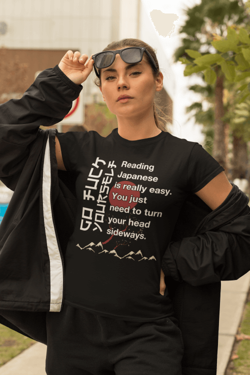 bold-woman-wearing-an-it's-easy-to-read-japanese-shirt