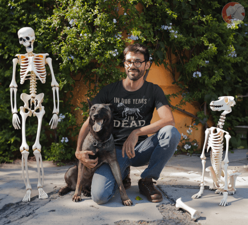 man-wearing-Dog-Years-shirt-posing-alongside-his-dog