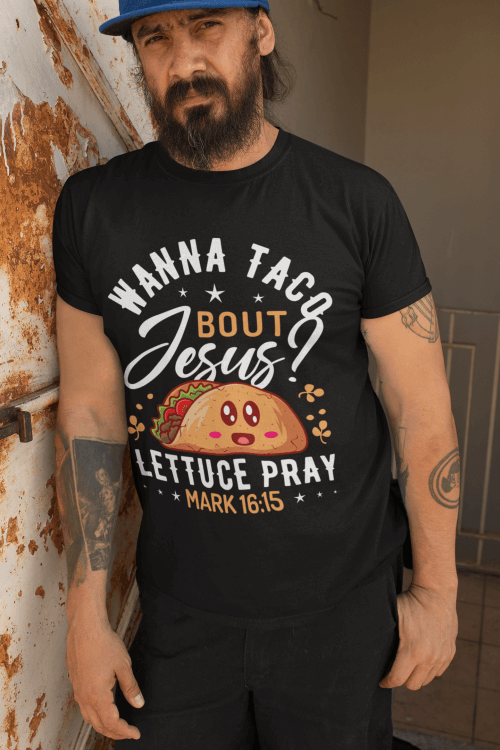 wanna-taco-bout-jesus-t-shirt-featuring-a-bearded-man-leaning-against-a-rusty-wall