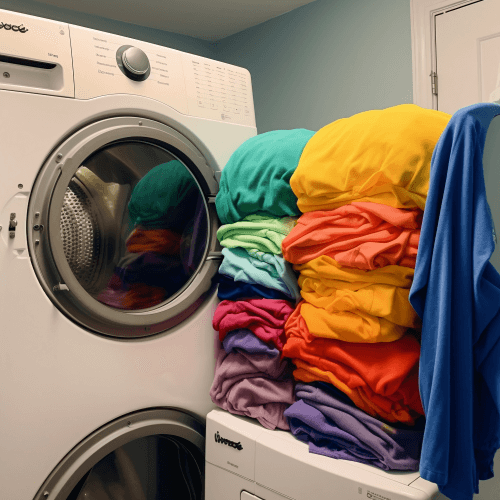 Laundry room with stack inside a washer and dryer in front of a dryer, in the style of intense color saturation