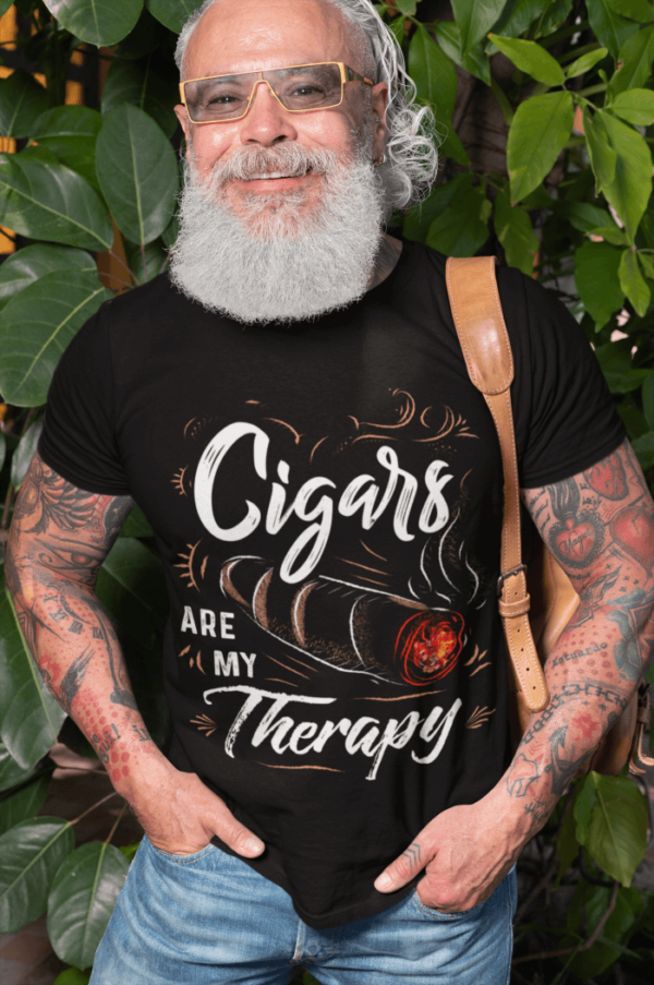 cigars-are-my-therapy-t-shirt-mockup-featuring-a-senior-man-with-a-trendy-style