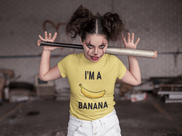 im-a-banana-t-shirt-mockup-of-a-woman-with-halloween-makeup-and-a-baseball-bat-on-her-back