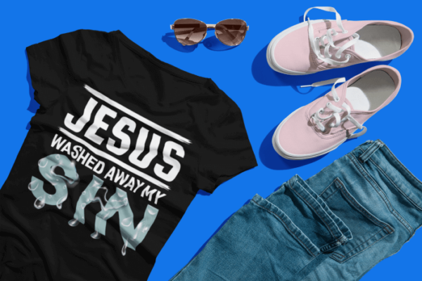 jesus-washed-away-my-sin-t-shirt-mockup-of-an-outfit-with-pink-shoes